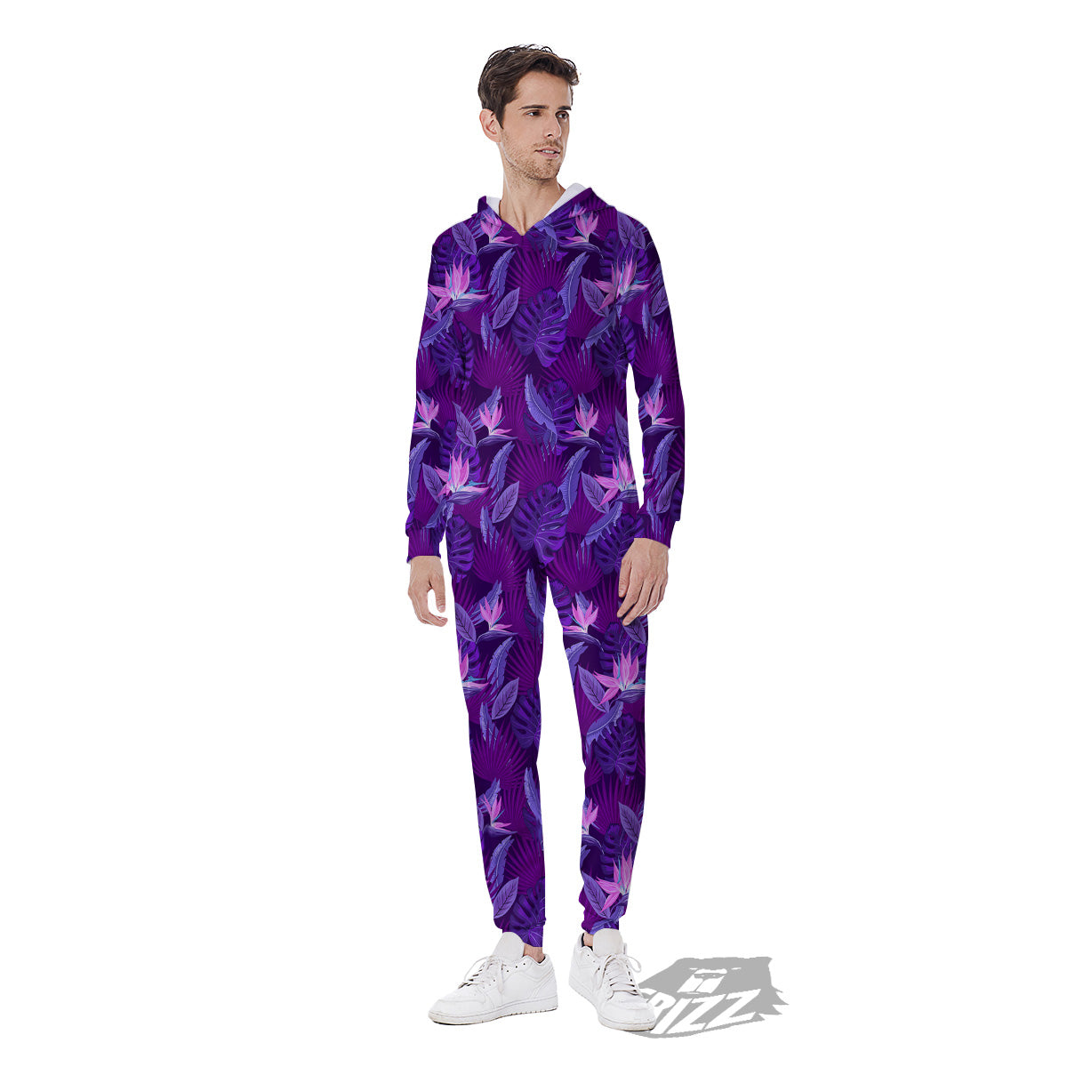 Neon Tropical Foliage And Leave Print Pattern Men's Jumpsuit-grizzshop
