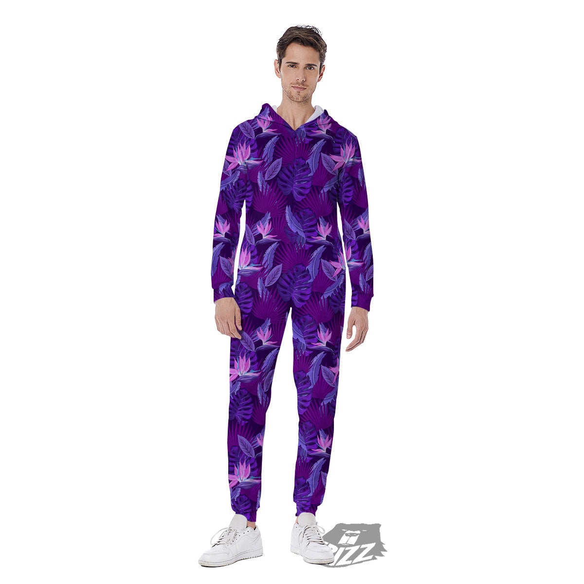 Neon Tropical Foliage And Leave Print Pattern Men's Jumpsuit-grizzshop