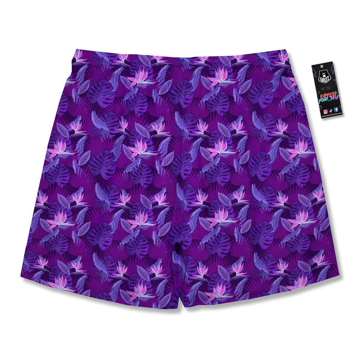 Neon Tropical Foliage And Leave Print Pattern Men's Running Shorts-grizzshop