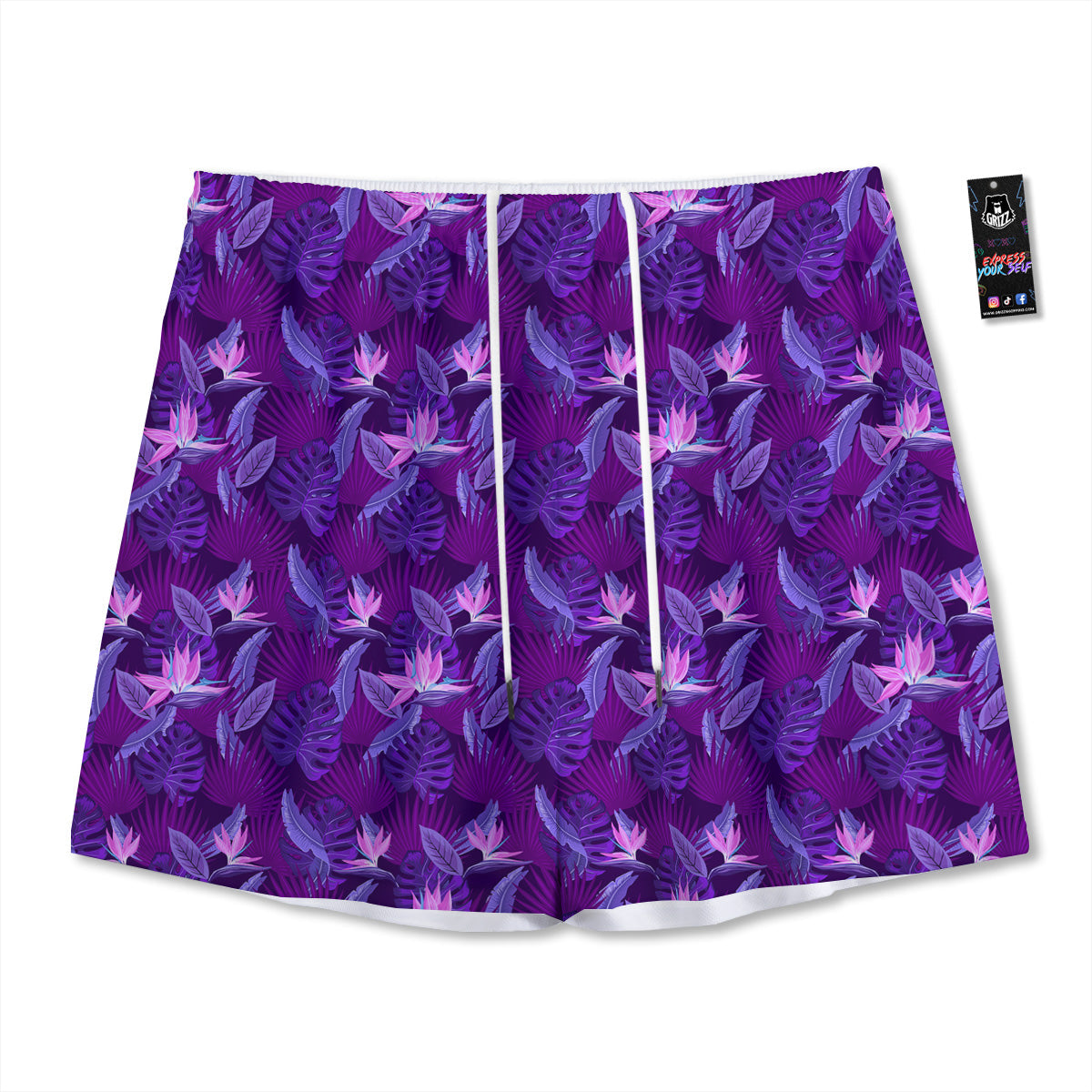 Paw Knitted White And Grey Print Pattern Mesh Shorts