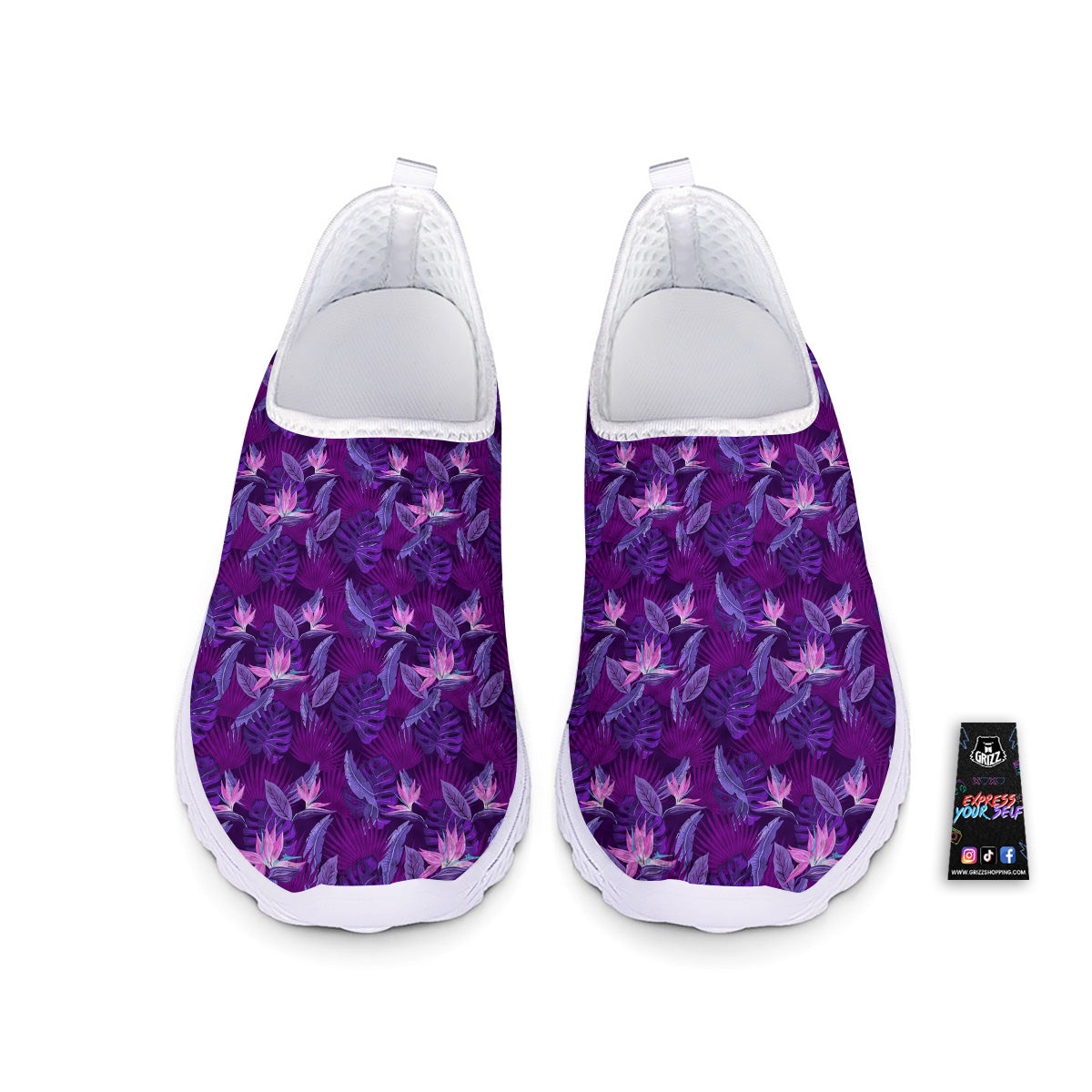 Neon Tropical Foliage And Leave Print Pattern Nurse Shoes-grizzshop