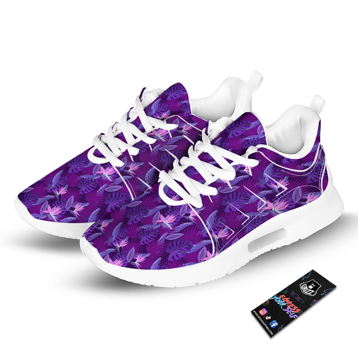 Neon Tropical Foliage And Leave Print Pattern Tennis Shoes-grizzshop