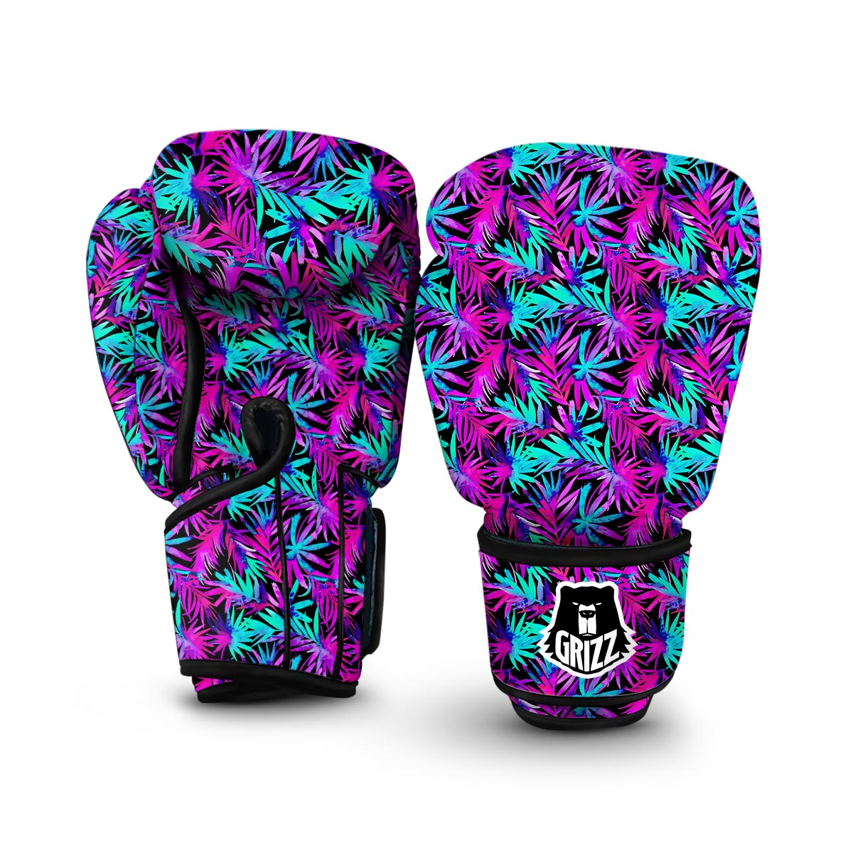Neon Tropical Palm Leaves Hawaiian Pattern Print Boxing Gloves-grizzshop