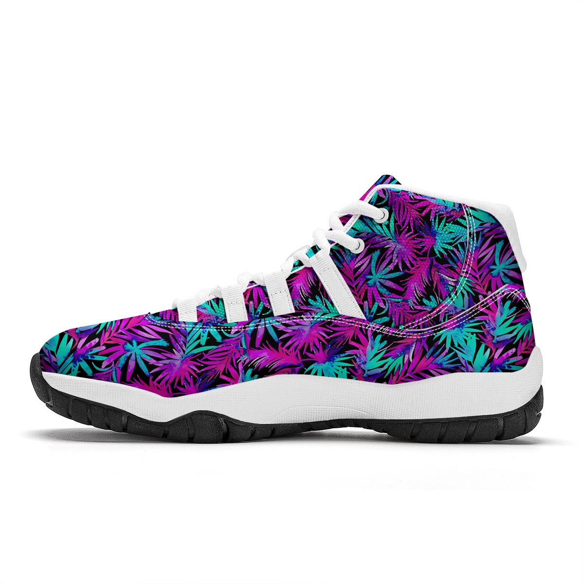 Neon Tropical Palm Leaves Hawaiian Pattern Print White Bball Shoes-grizzshop
