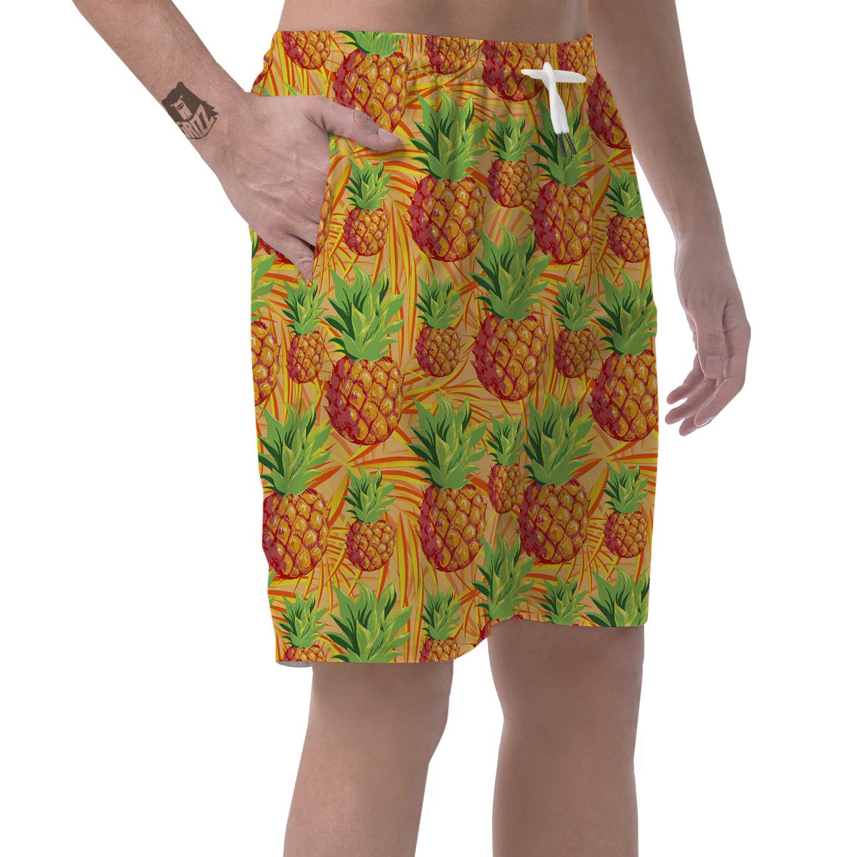 Neon Yellow Pineapple Hawaiian Print Men's Shorts-grizzshop