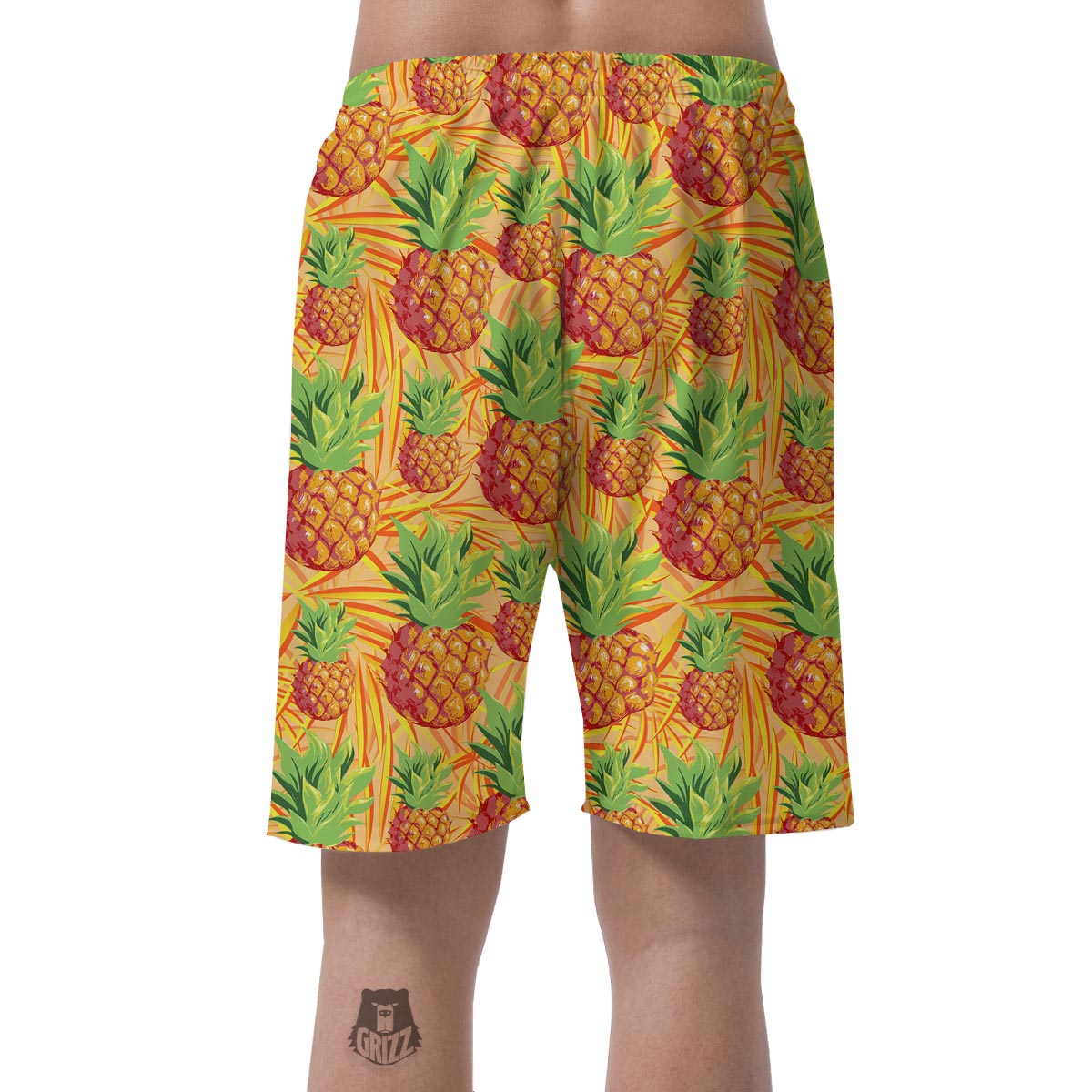 Neon Yellow Pineapple Hawaiian Print Men's Shorts-grizzshop