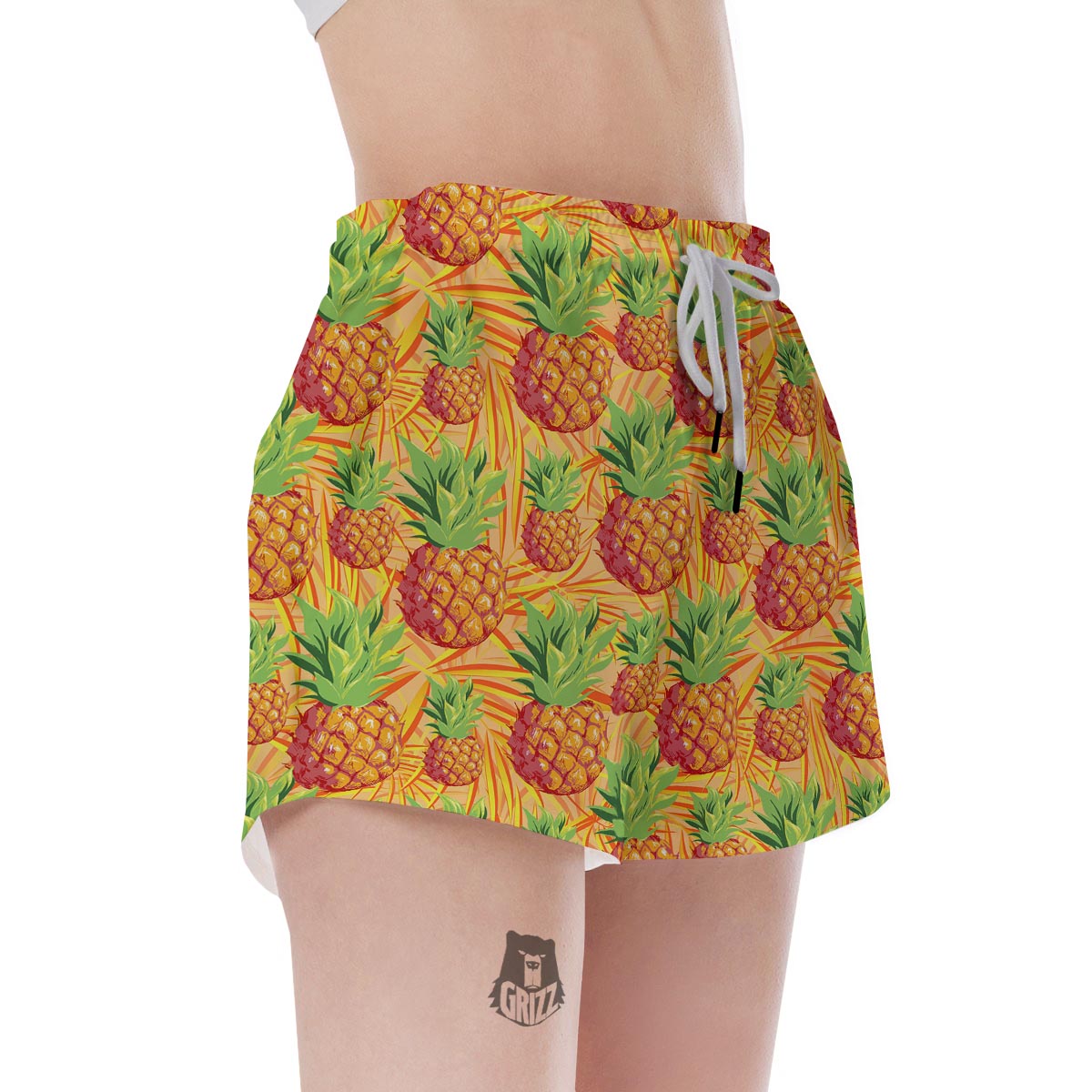 Neon Yellow Pineapple Hawaiian Print Women's Shorts-grizzshop