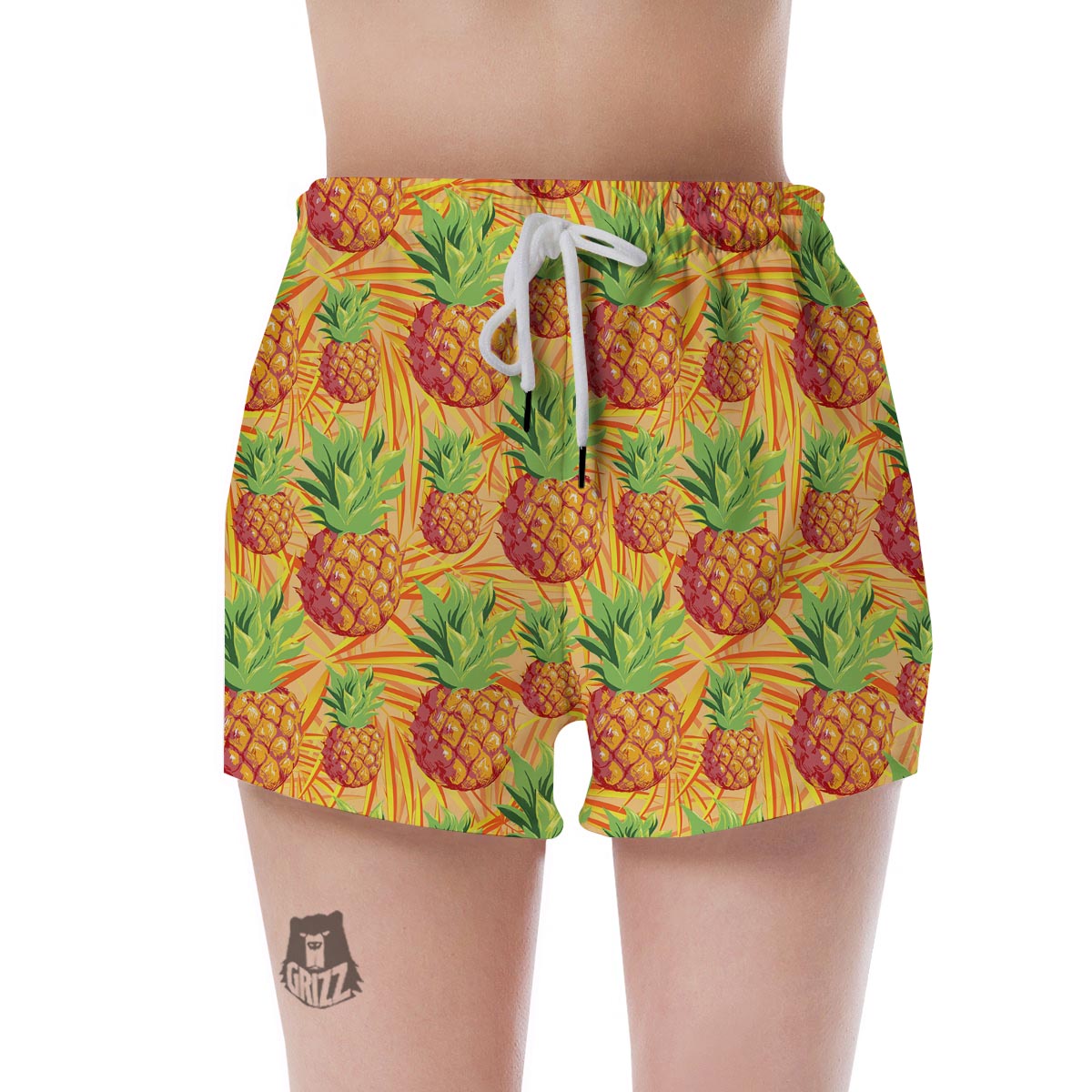 Neon Yellow Pineapple Hawaiian Print Women's Shorts-grizzshop