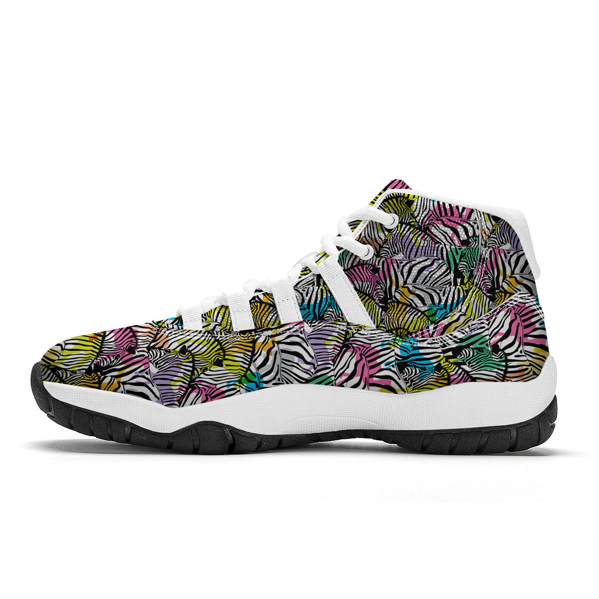 Neon Zebra Pattern Print White Bball Shoes-grizzshop