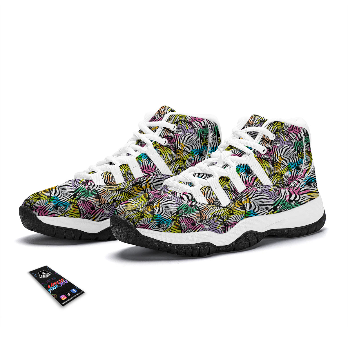 Neon Zebra Pattern Print White Bball Shoes-grizzshop