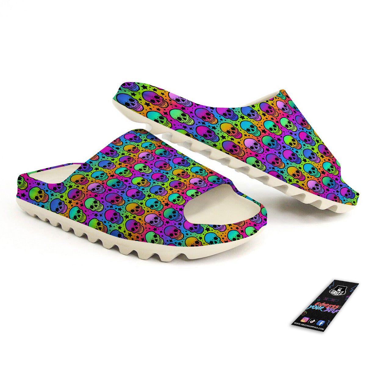 Neon Bright Human Skulls Print Pattern Sandals-grizzshop