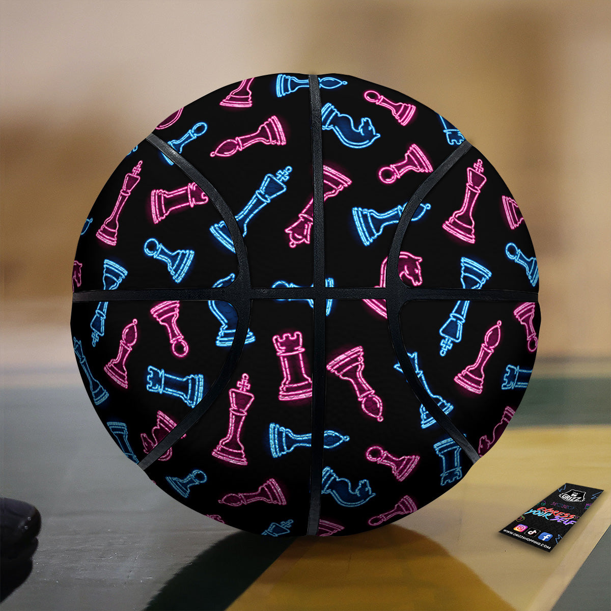Neon Chess Pieces Print Pattern Basketball
