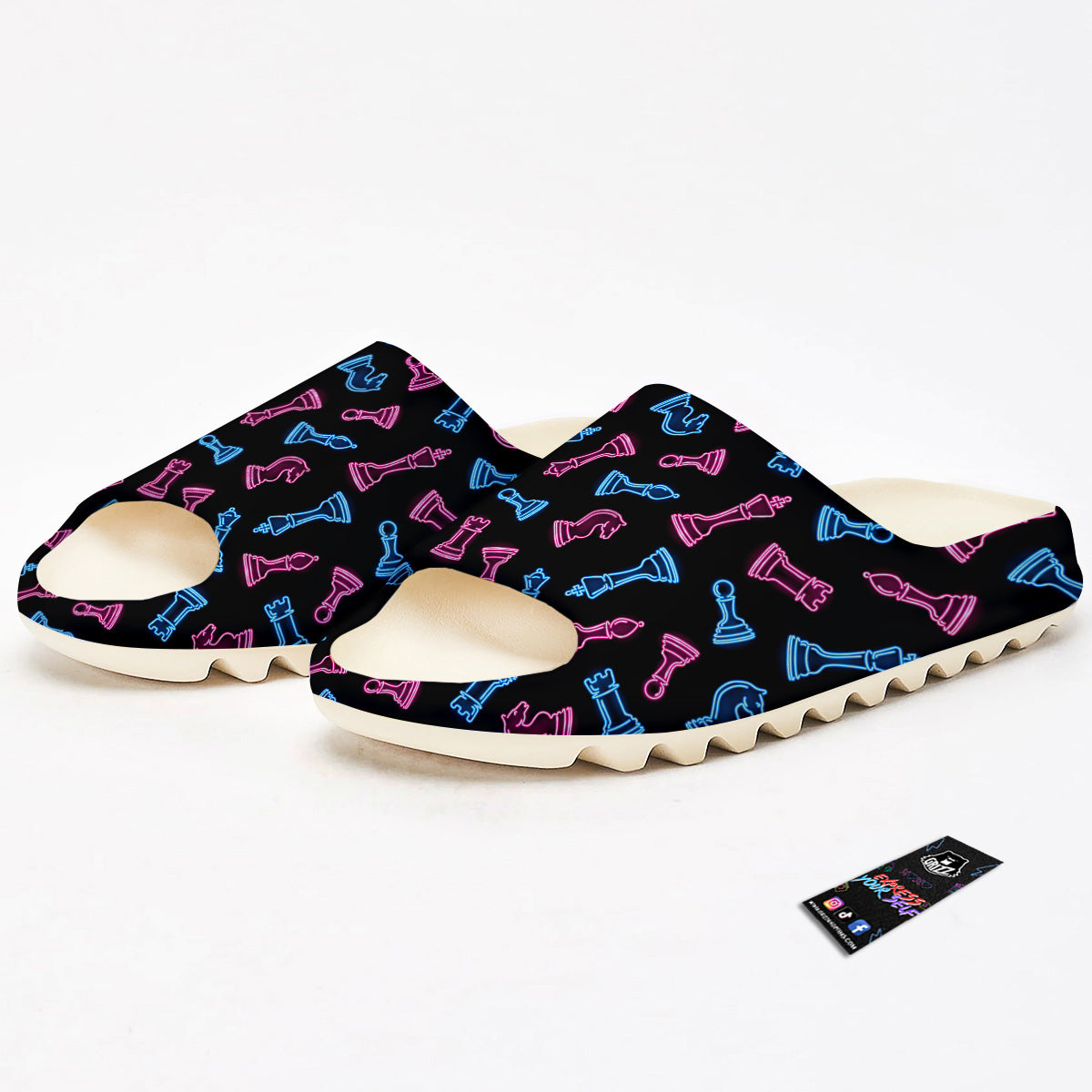 Neon Chess Pieces Print Pattern Sandals-grizzshop