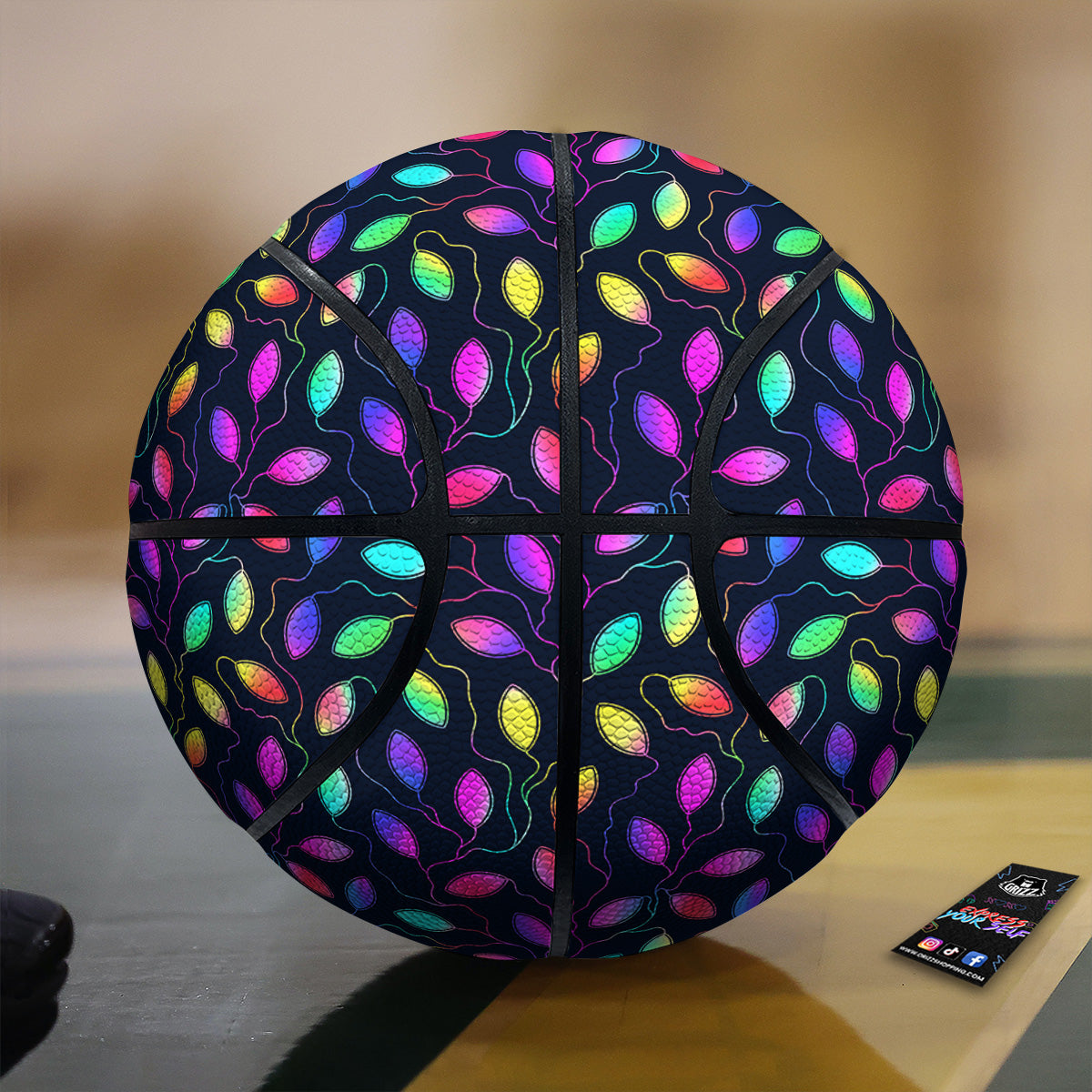 Neon Leaf Print Pattern Basketball