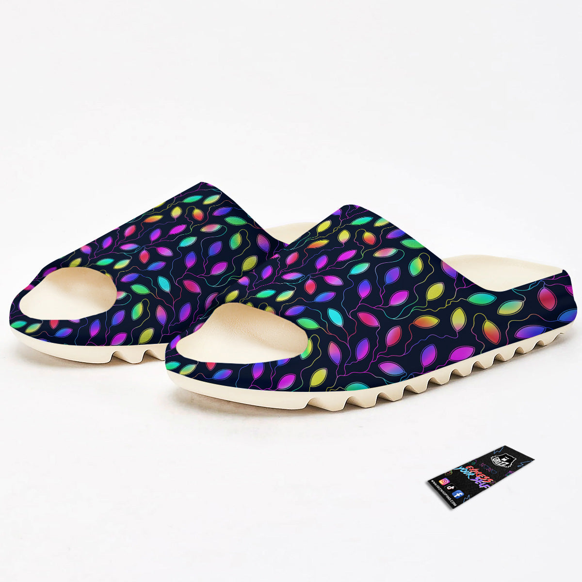 Neon Leaf Print Pattern Sandals-grizzshop