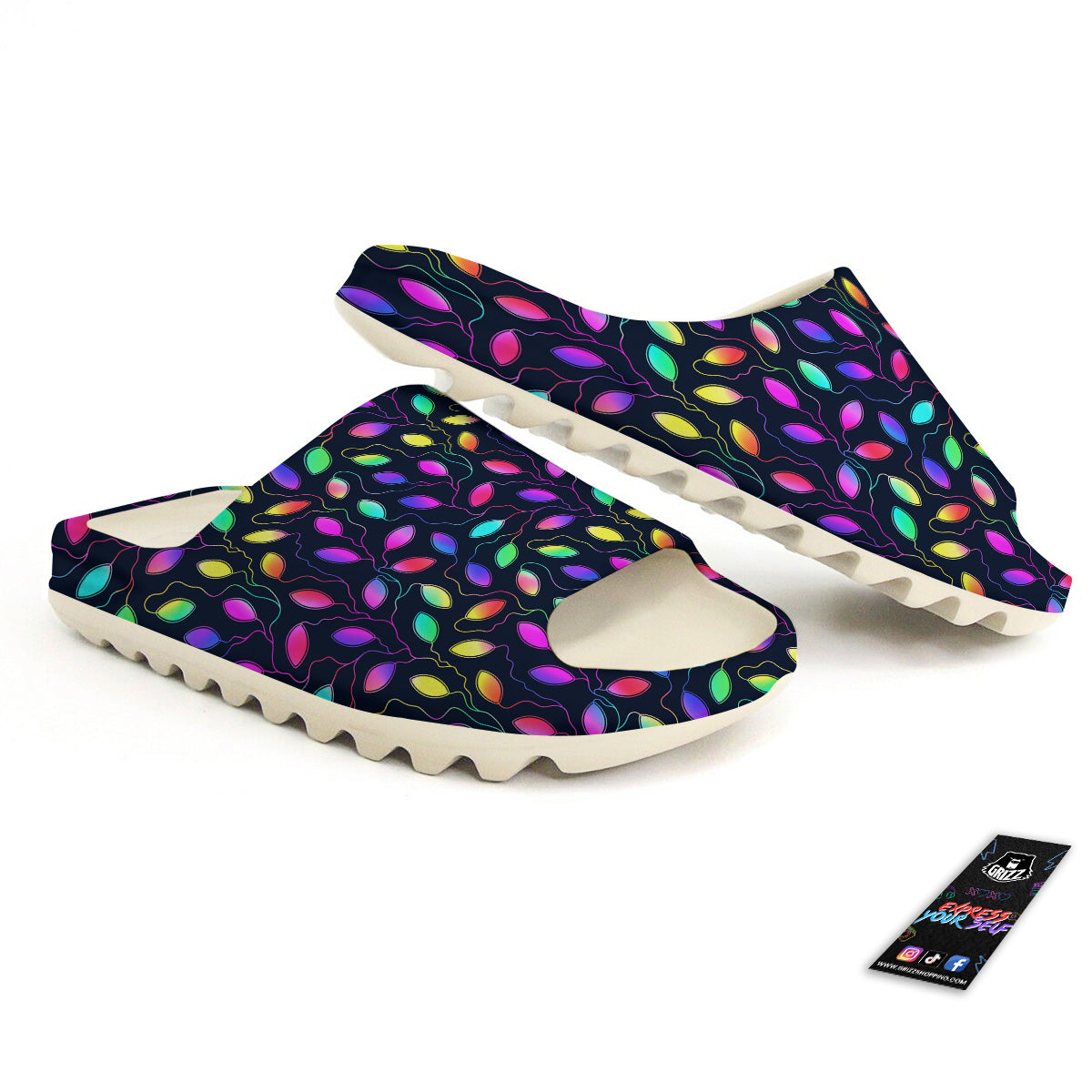 Neon Leaf Print Pattern Sandals-grizzshop