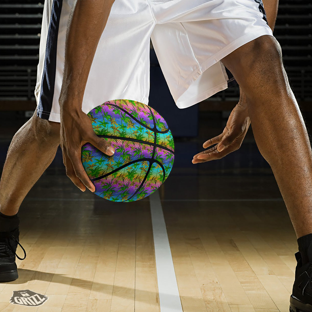 Neon Palm Tree Print Pattern Basketball