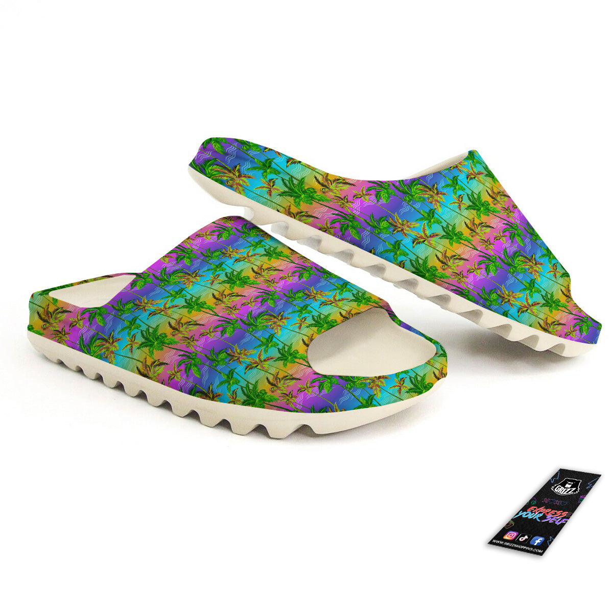 Neon Palm Tree Print Pattern Sandals-grizzshop