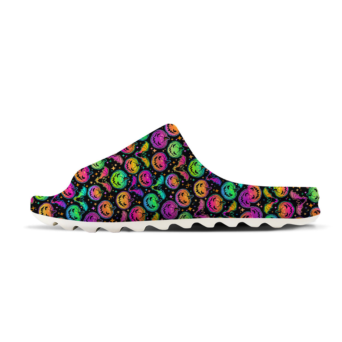 Neon Pumpkins And Bat Halloween Print Pattern Sandals-grizzshop