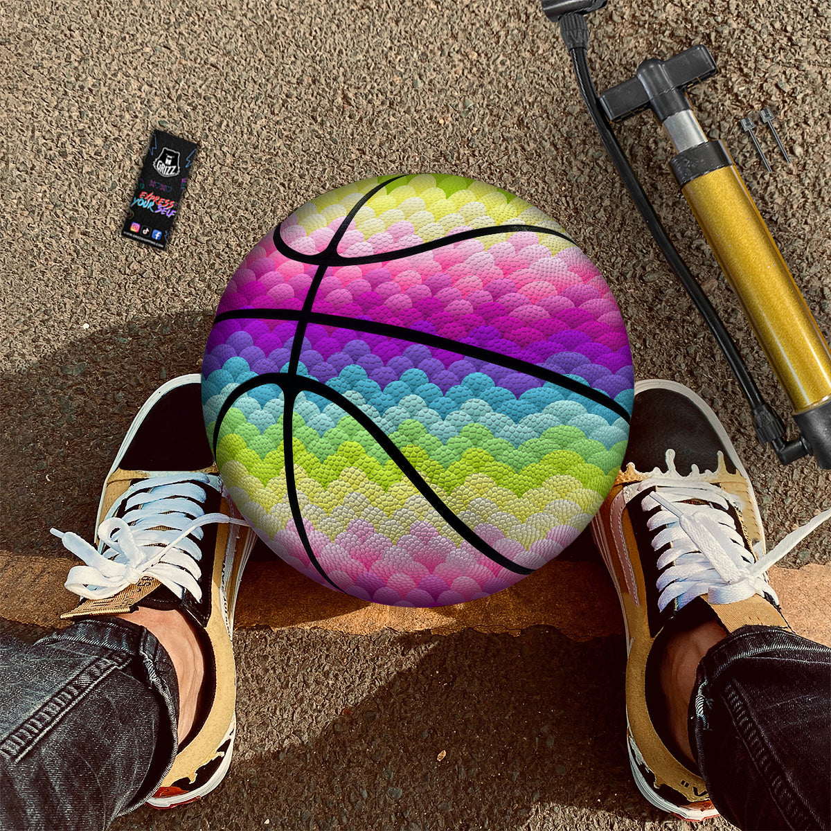Neon Rainbow Light Blobs Print Pattern Basketball