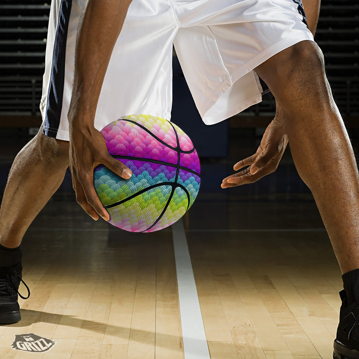 Neon Rainbow Light Blobs Print Pattern Basketball