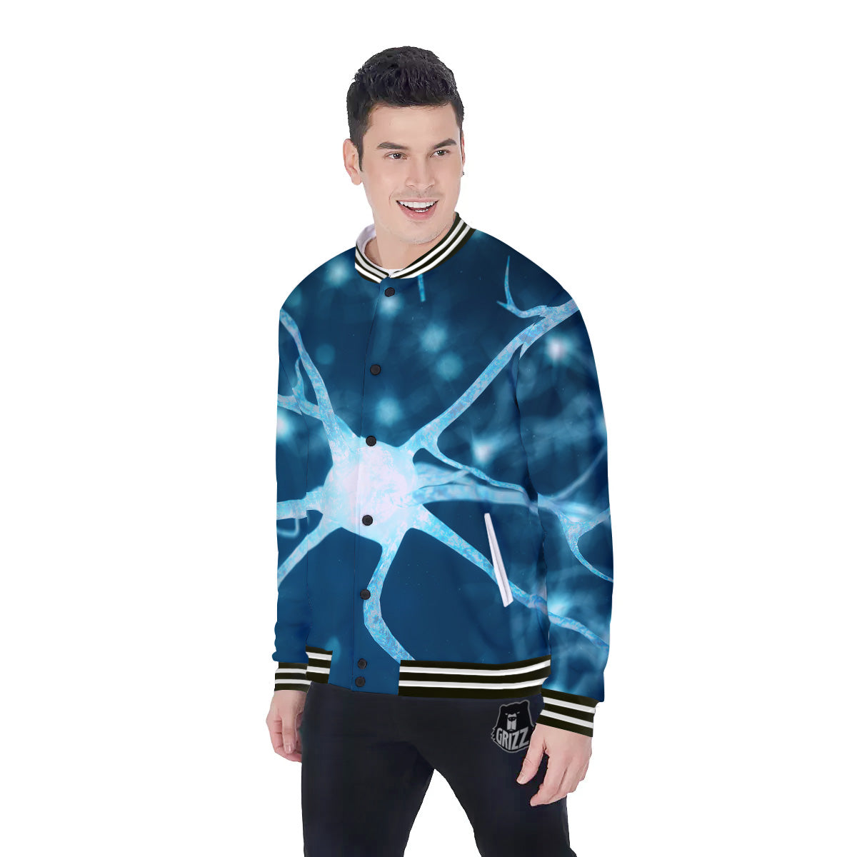 Neurons Inside The Brain Print Baseball Jacket-grizzshop
