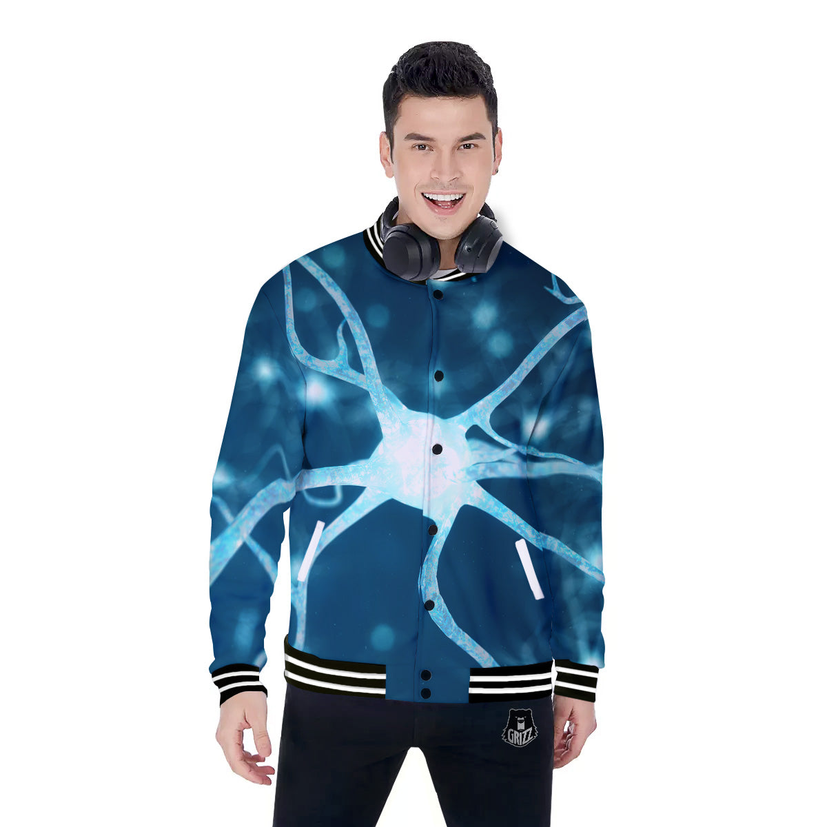 Neurons Inside The Brain Print Baseball Jacket-grizzshop