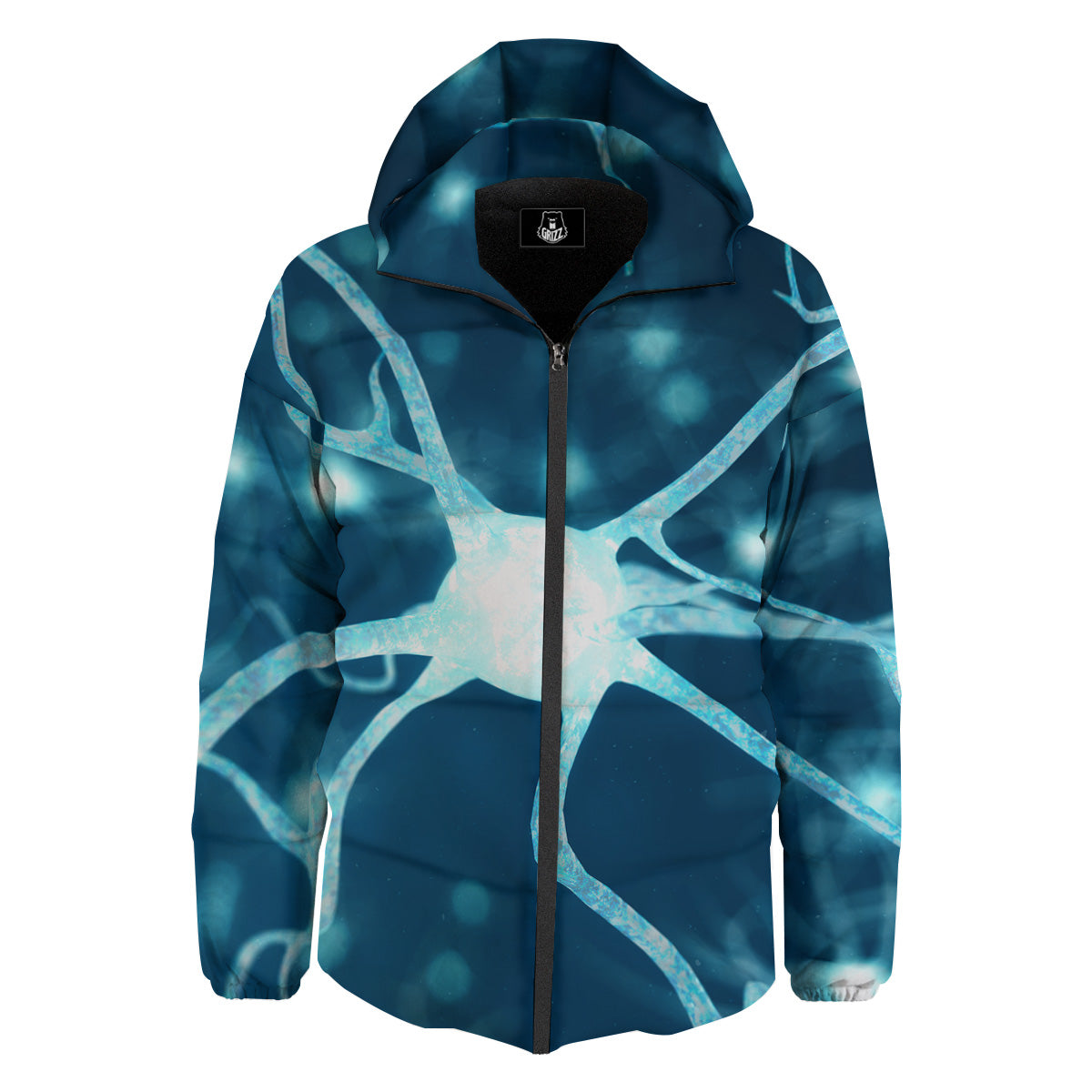 Neurons Inside The Brain Print Down Jacket-grizzshop