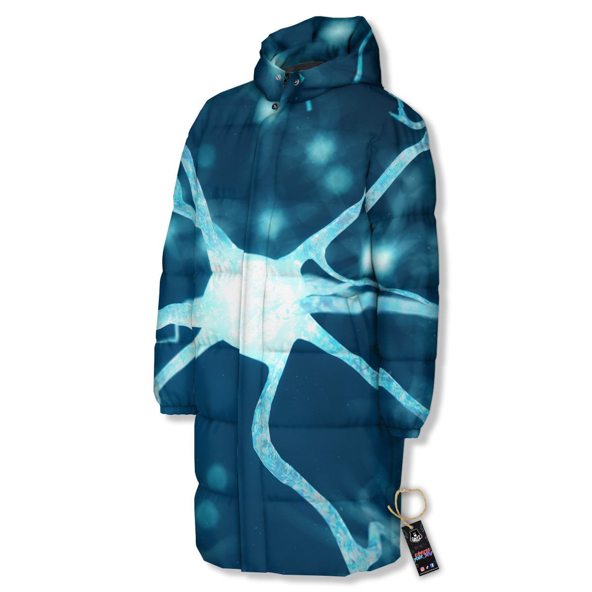 Neurons Inside The Brain Print Long Down Jacket-grizzshop