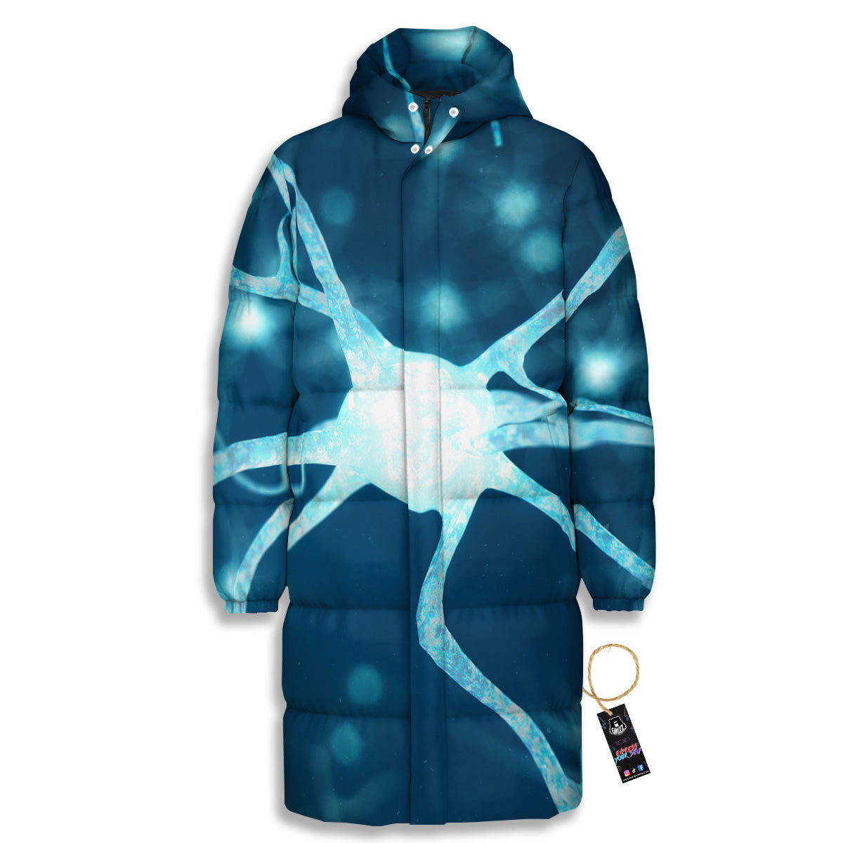 Neurons Inside The Brain Print Long Down Jacket-grizzshop