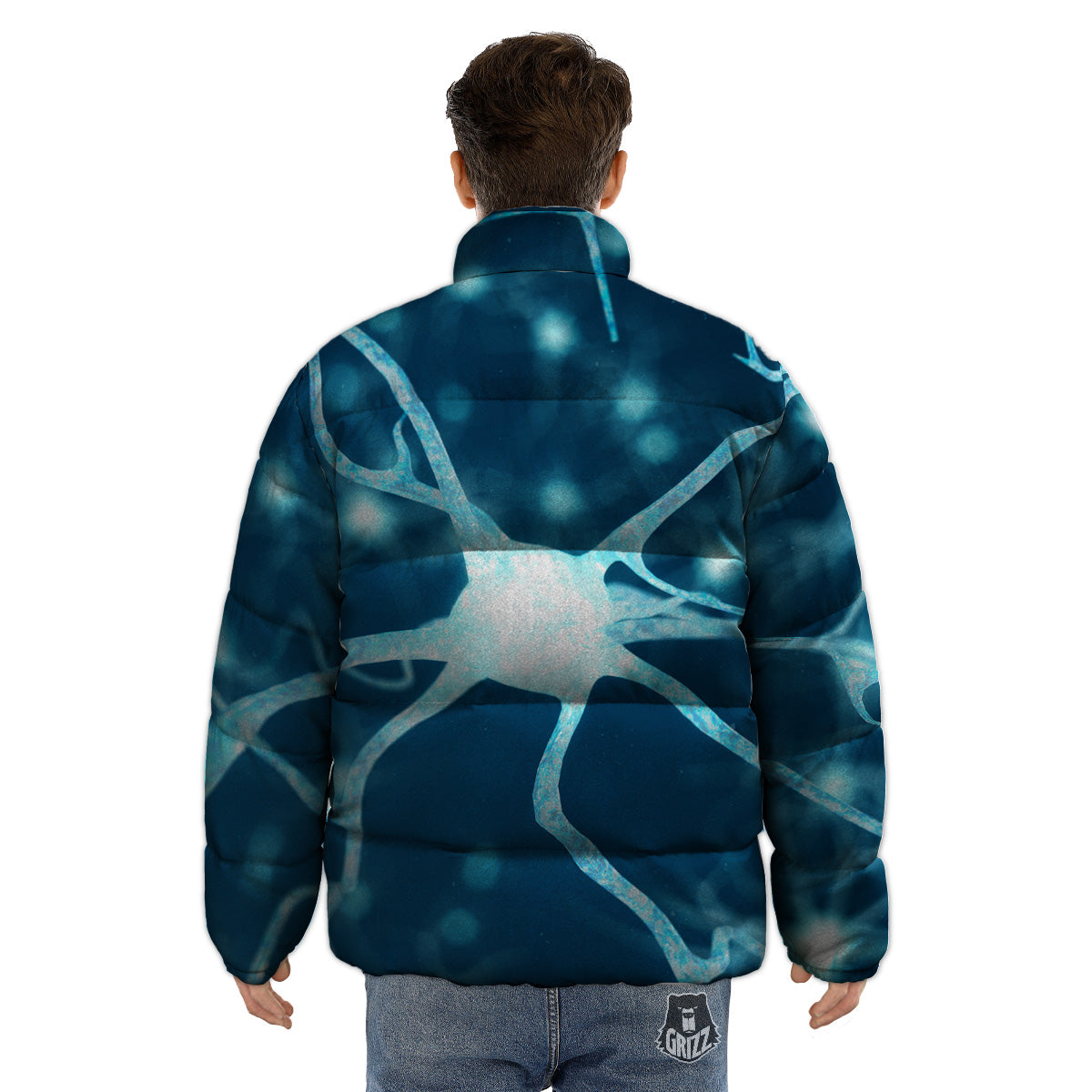 Neurons Inside The Brain Print Puffer Jacket-grizzshop