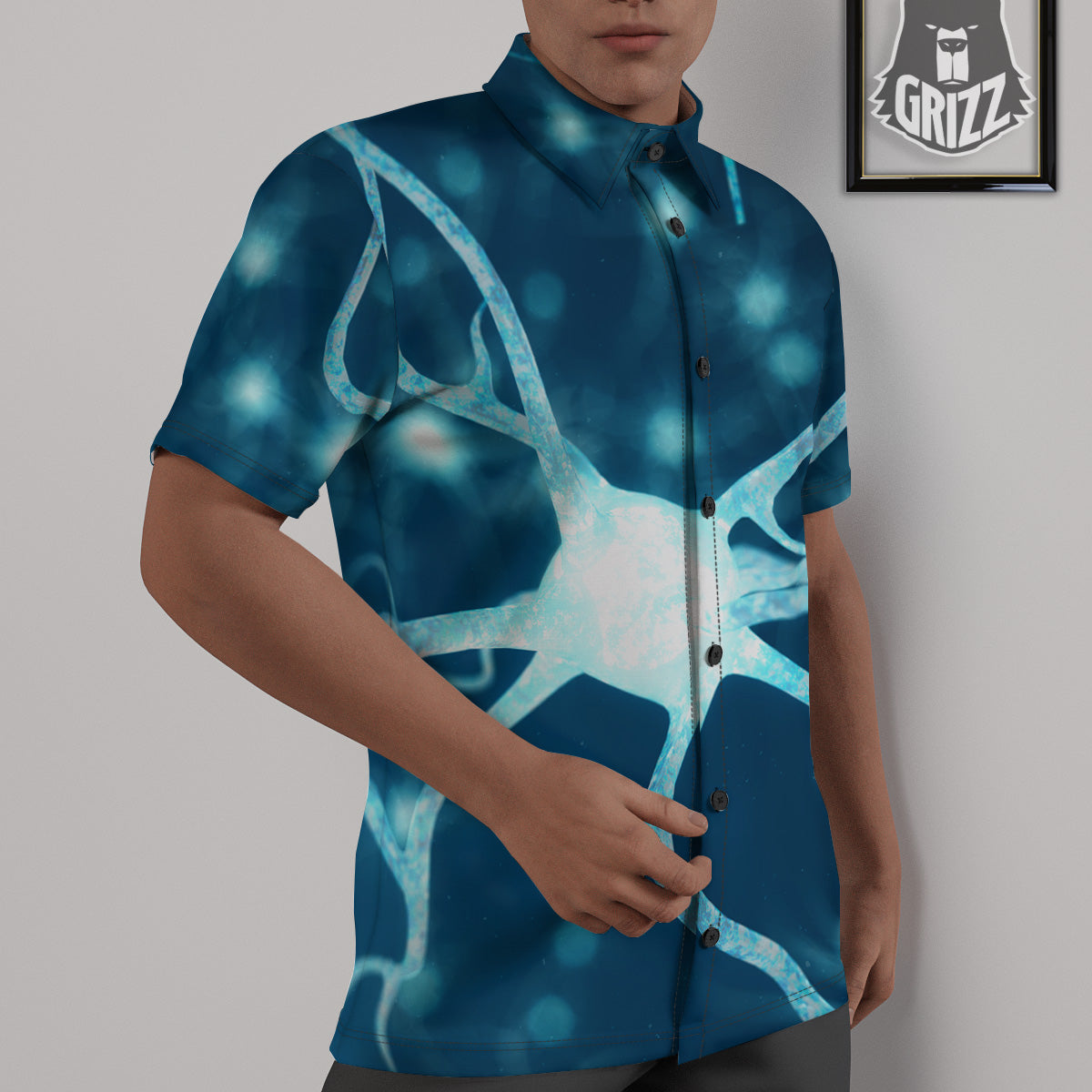 Neurons Inside The Brain Print Untucked Shirts-grizzshop