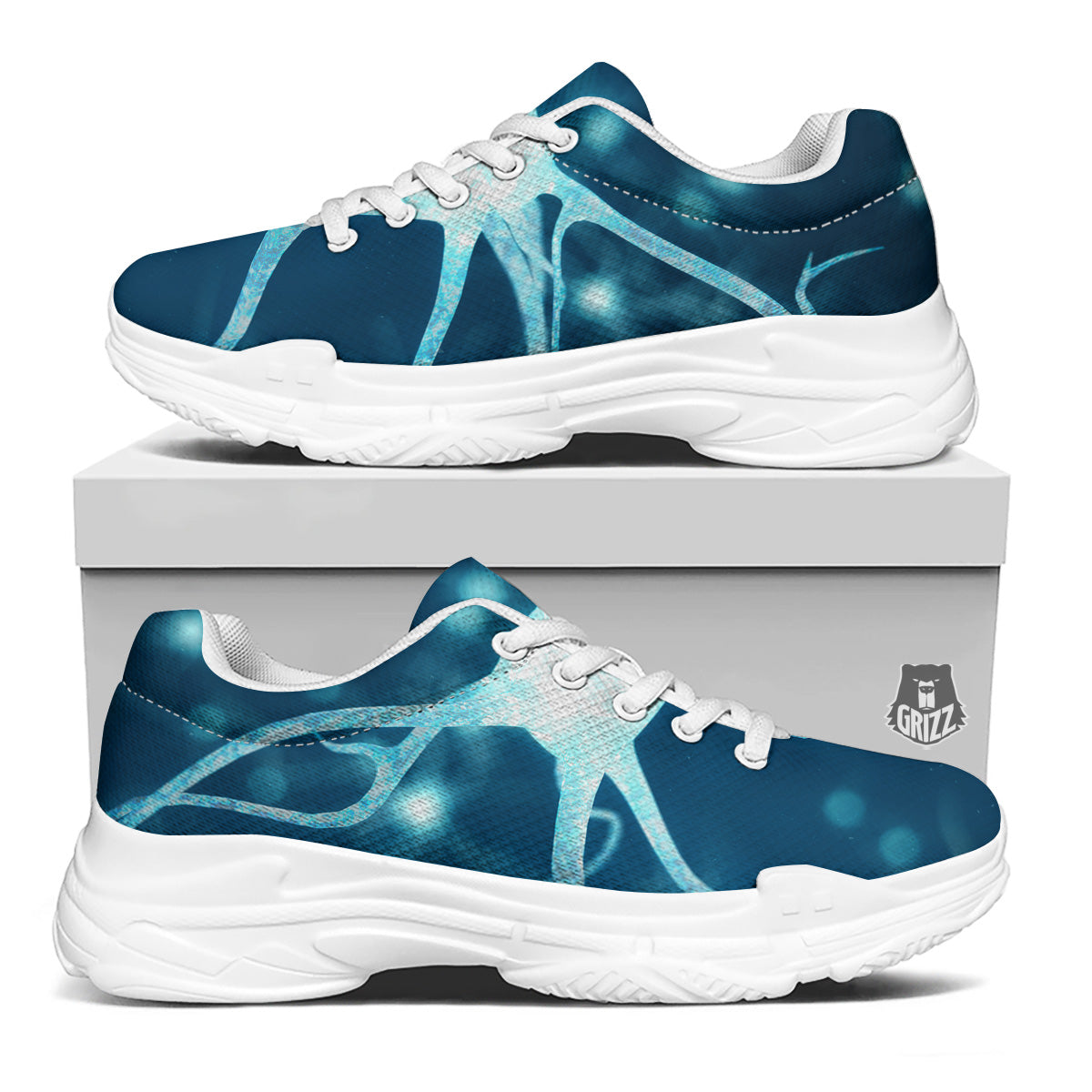 Neurons Inside The Brain Print White Chunky Shoes-grizzshop