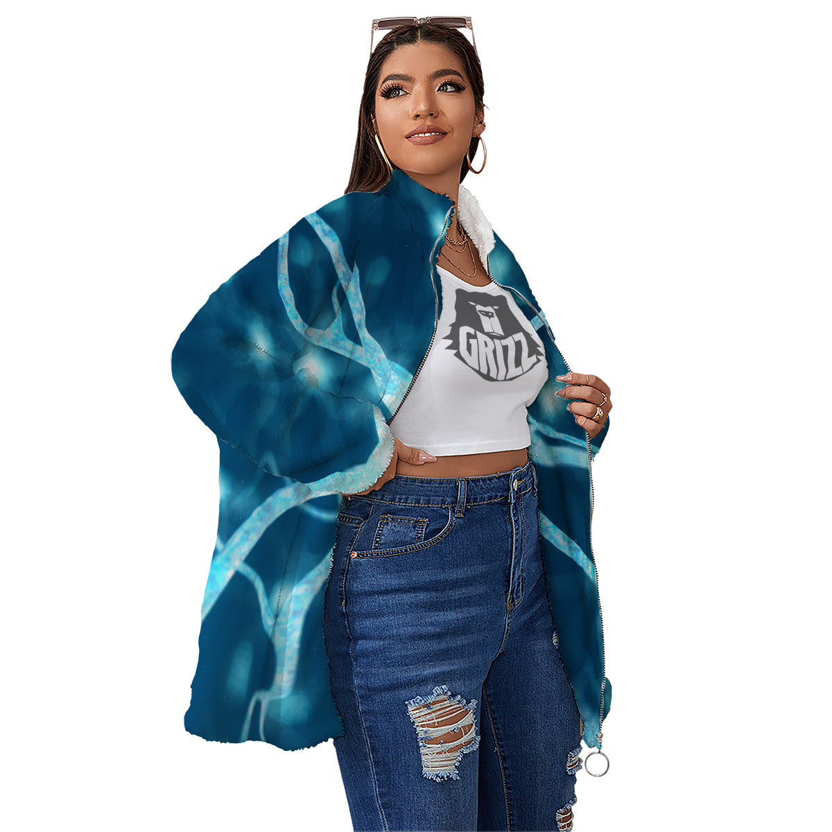 Neurons Inside The Brain Print Women's Sherpa Jacket-grizzshop