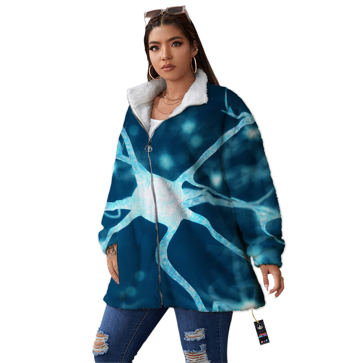 Neurons Inside The Brain Print Women's Sherpa Jacket-grizzshop