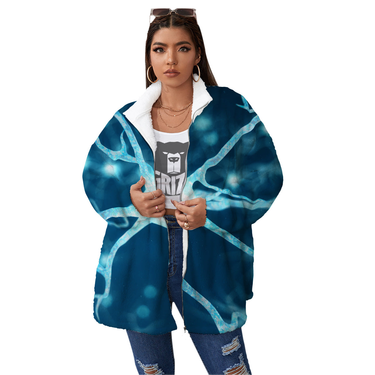 Neurons Inside The Brain Print Women's Sherpa Jacket-grizzshop