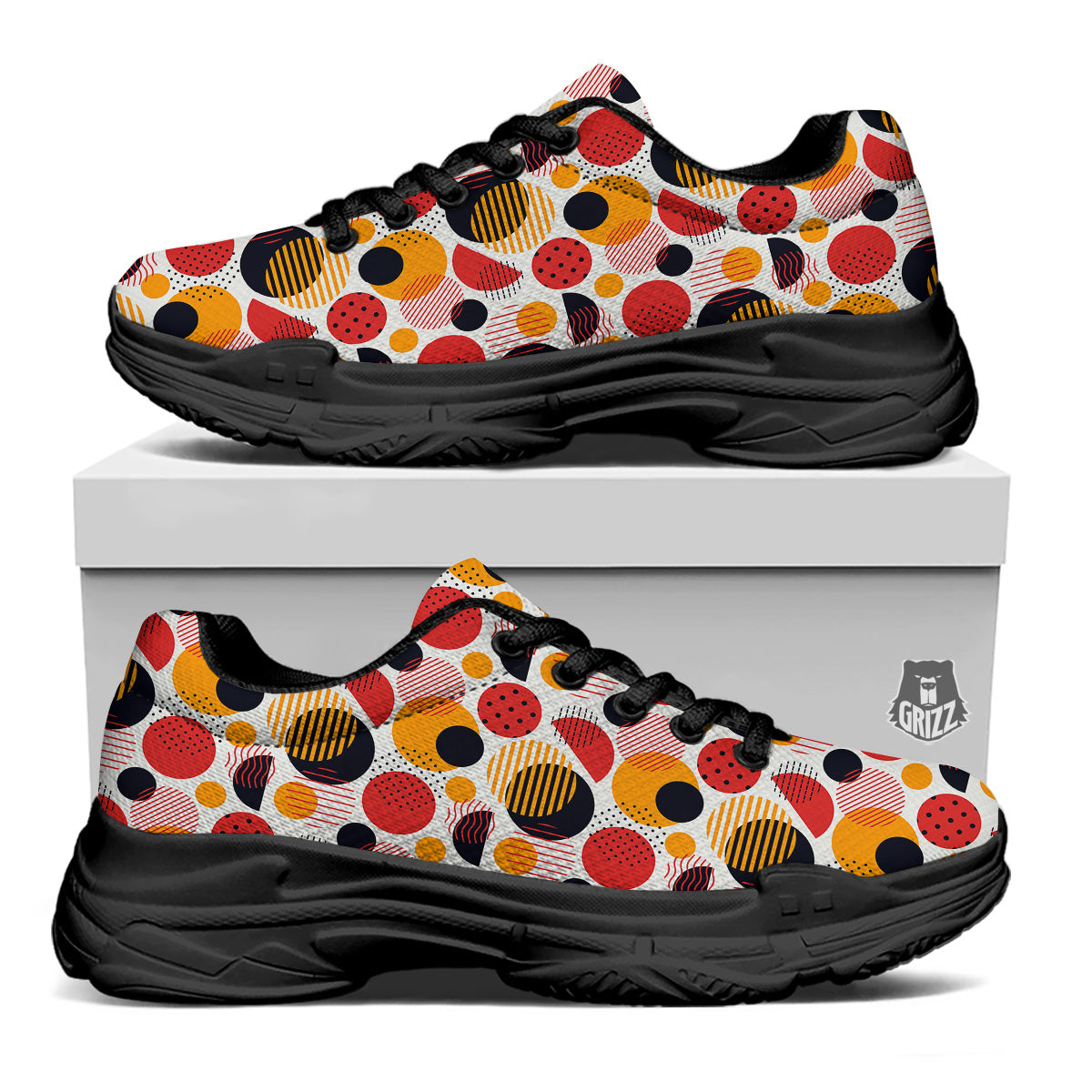 New Style Polka Dot Ornaments Print Pattern Black Chunky Shoes-grizzshop