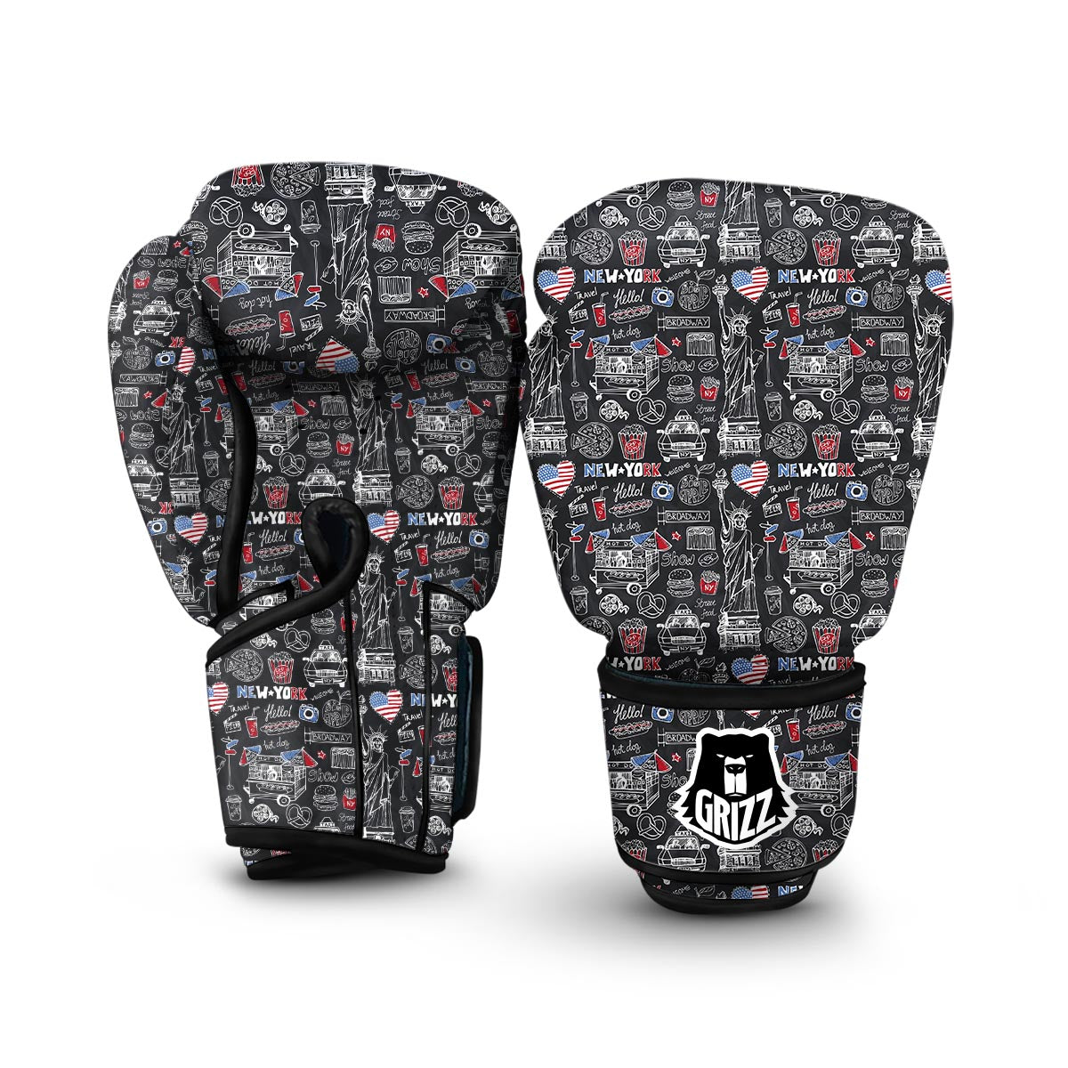 New York Love Pattern Print Boxing Gloves-grizzshop