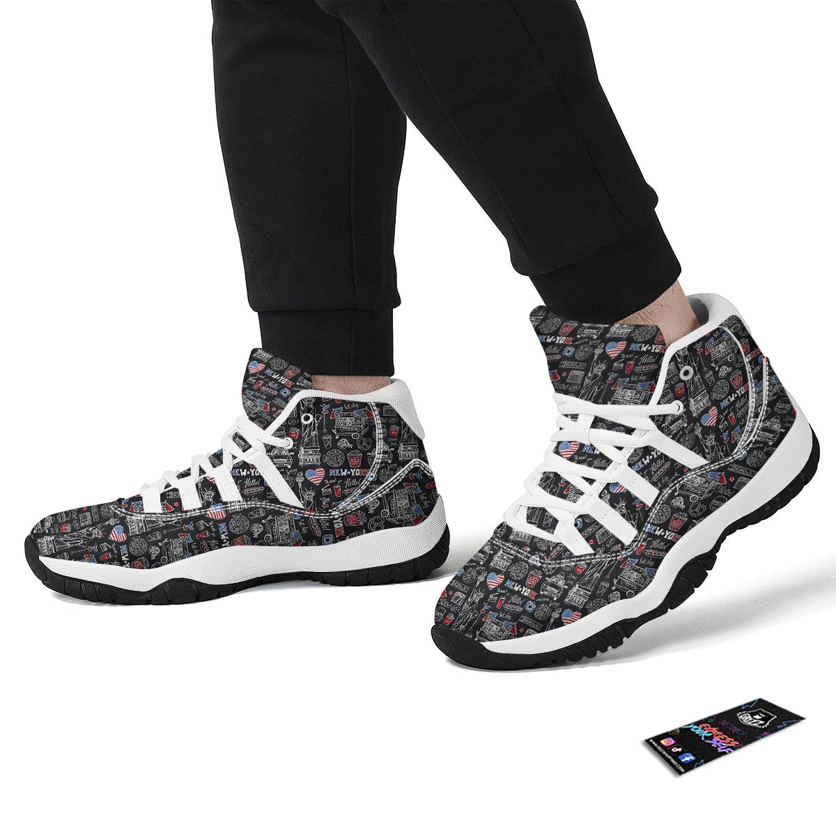 New York Love Pattern Print White Bball Shoes-grizzshop