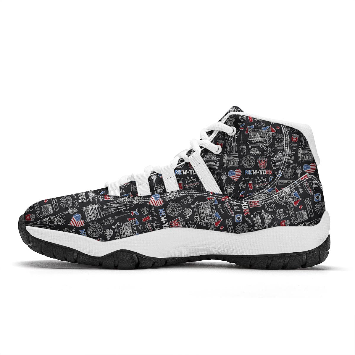 New York Love Pattern Print White Bball Shoes-grizzshop