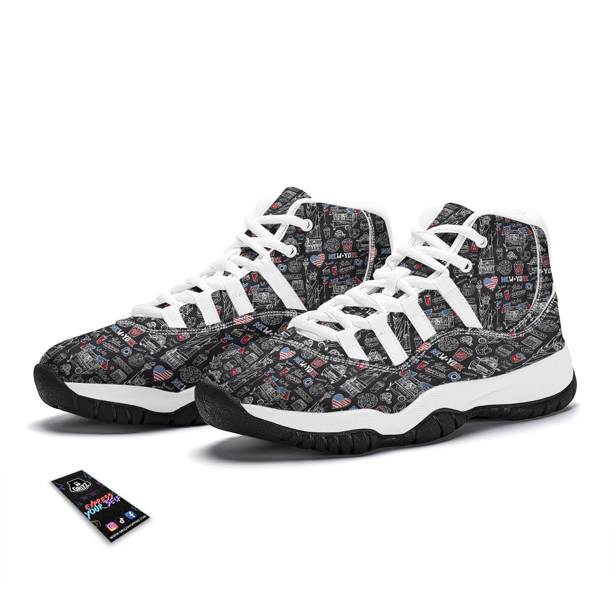 New York Love Pattern Print White Bball Shoes-grizzshop