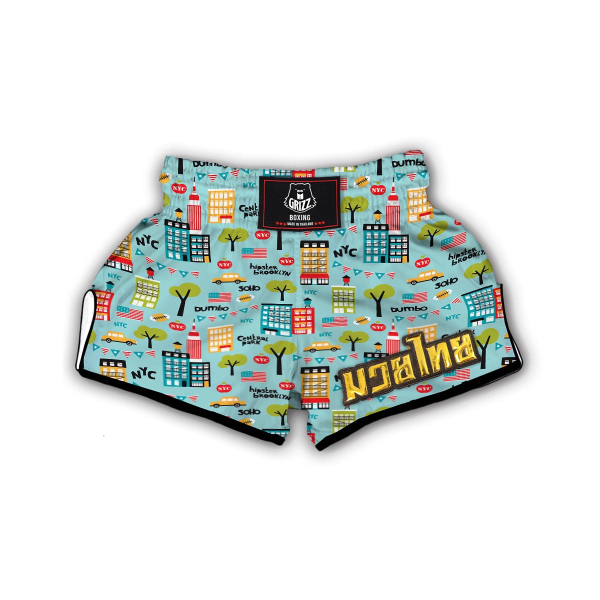 New York Print Pattern Muay Thai Boxing Shorts-grizzshop