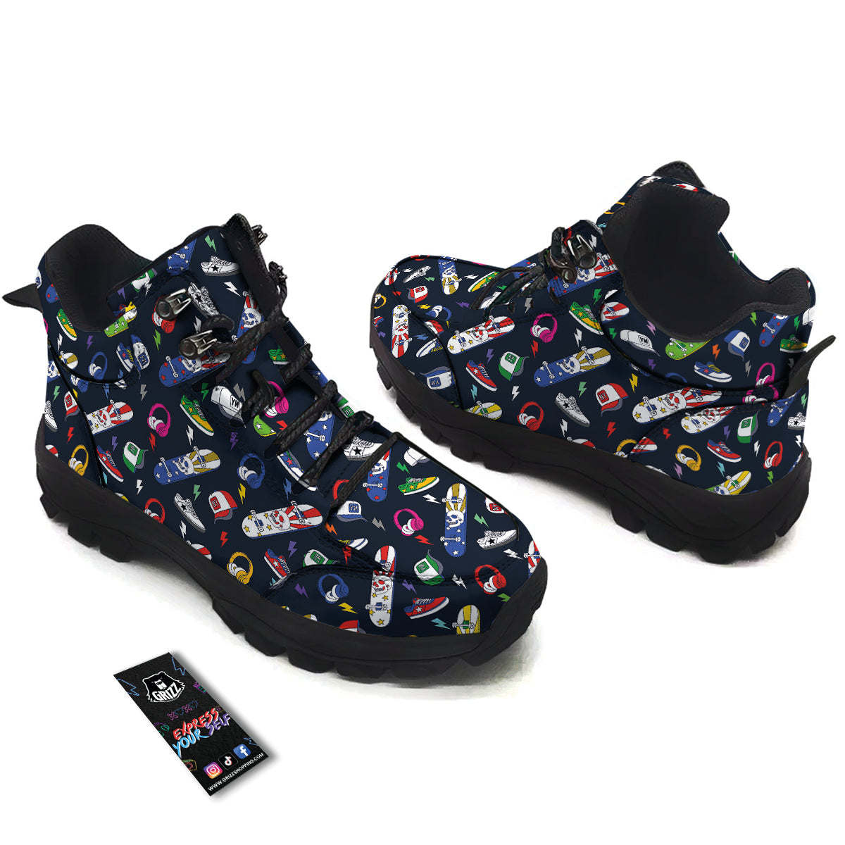 New York Skateboard Colorful Print Pattern Hiking Shoes-grizzshop