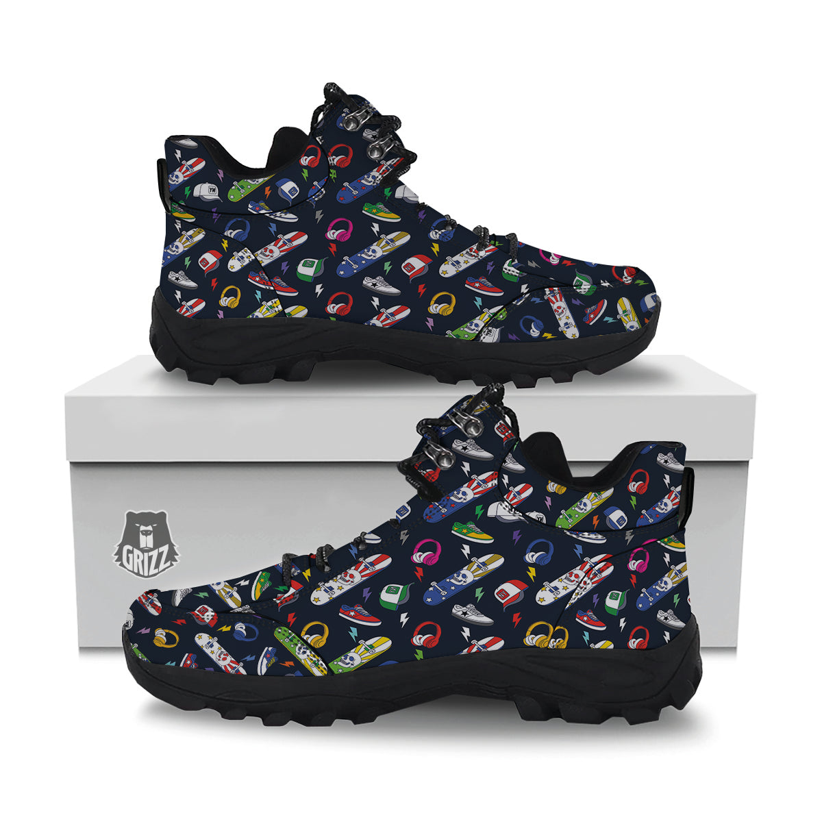 New York Skateboard Colorful Print Pattern Hiking Shoes-grizzshop