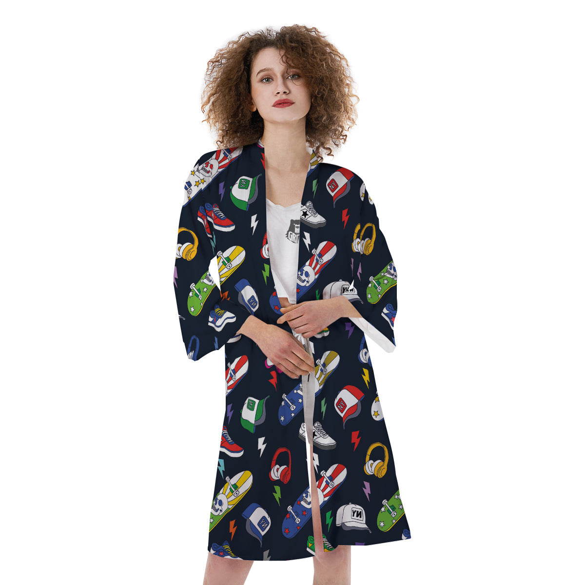 New York Skateboard Colorful Print Pattern Kimono-grizzshop