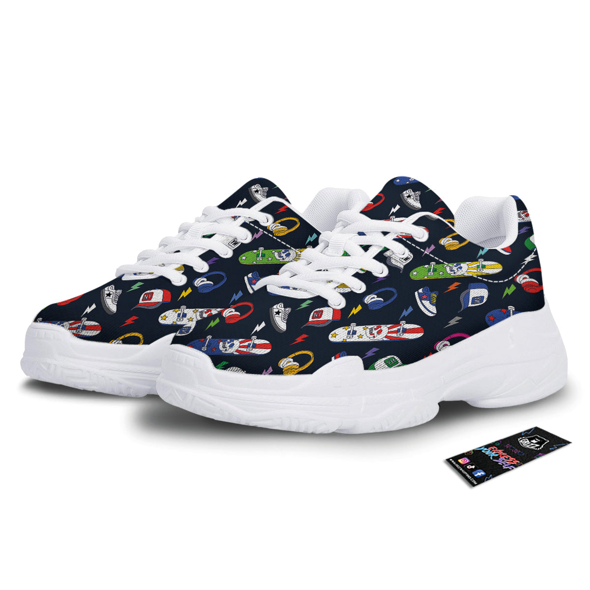 New York Skateboard Colorful Print Pattern White Chunky Shoes-grizzshop