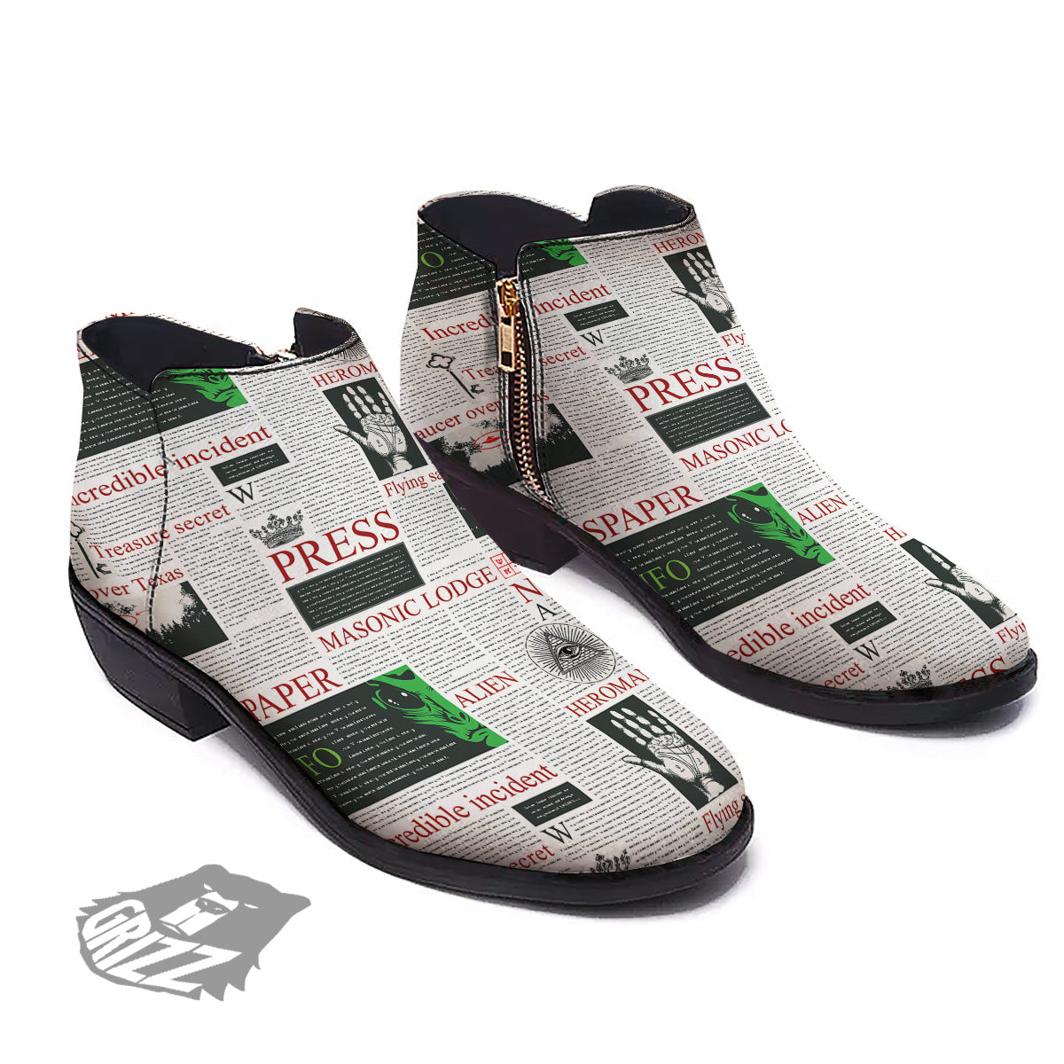 Newspaper Aliens Topic Print Pattern Ankle Boots-grizzshop