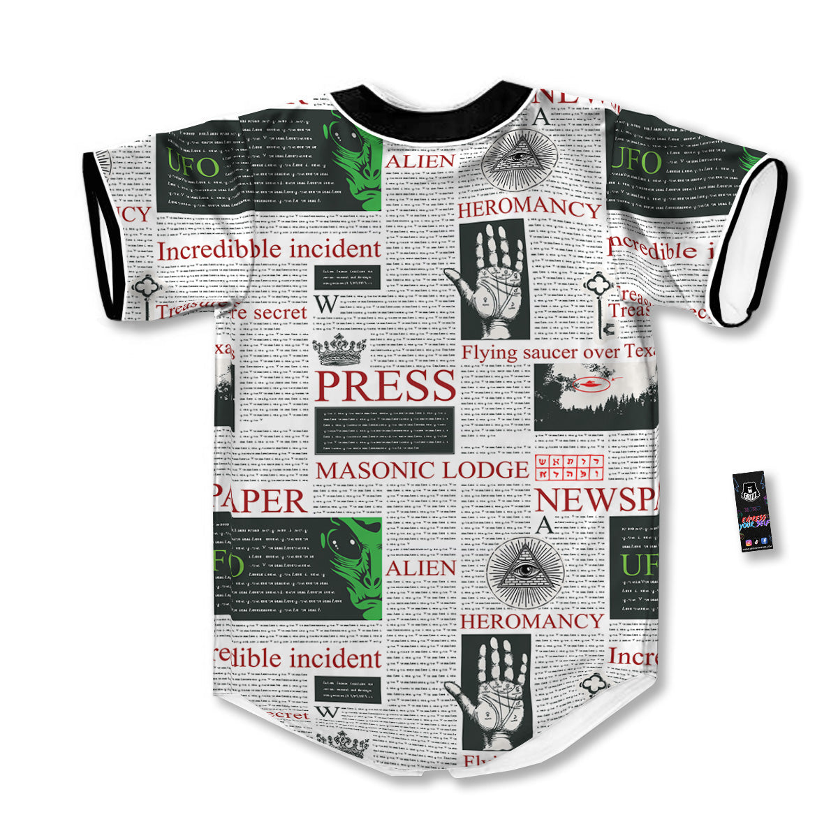 Newspaper Aliens Topic Print Pattern Baseball Jersey-grizzshop