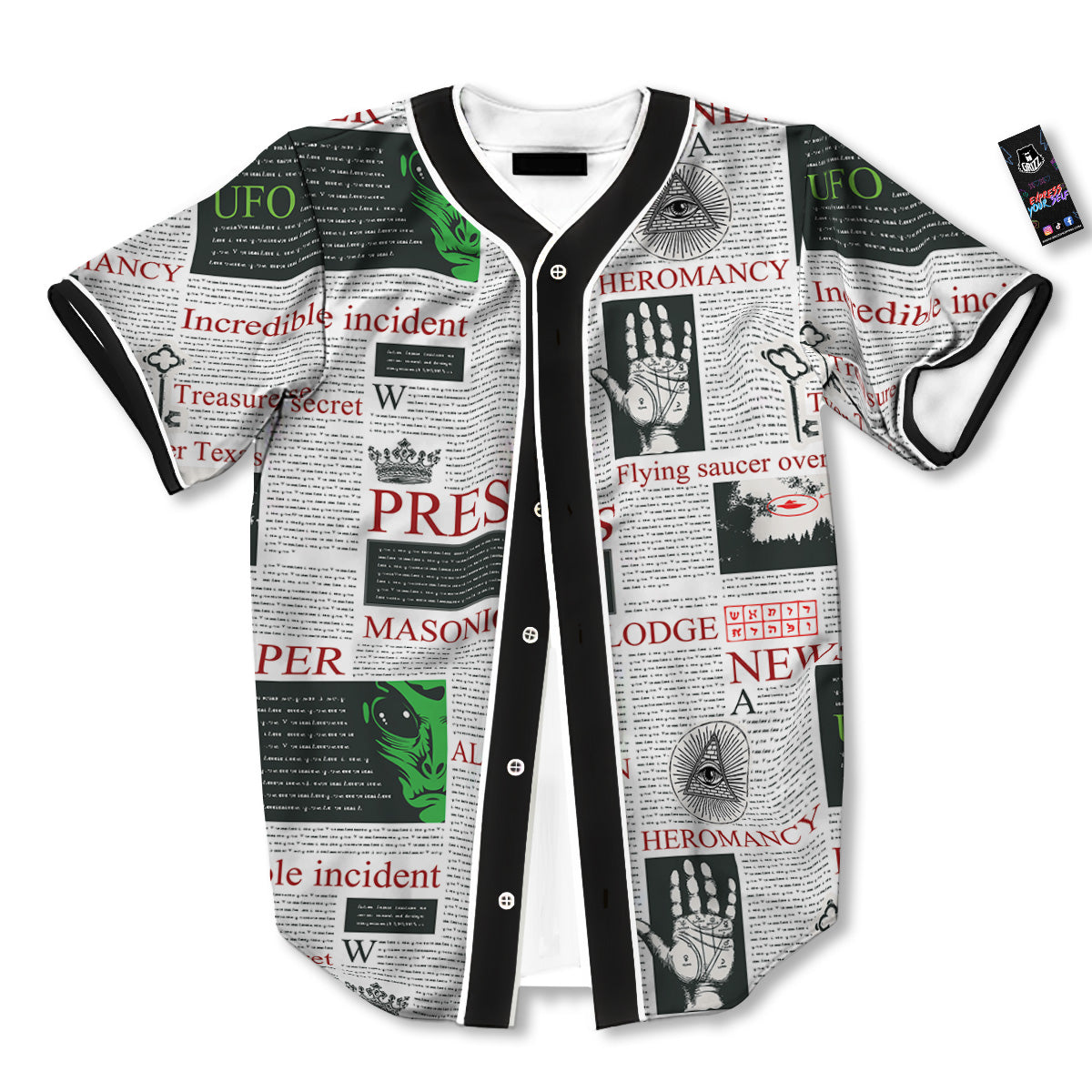 Newspaper Aliens Topic Print Pattern Baseball Jersey-grizzshop