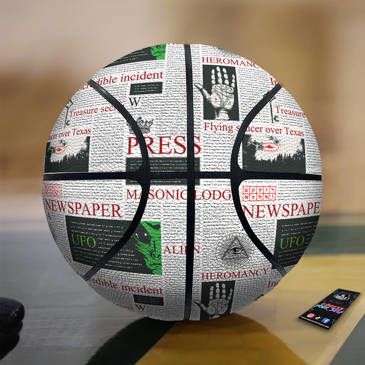 Newspaper Aliens Topic Print Pattern Basketball-grizzshop